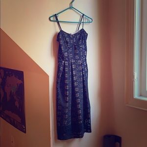 Beautiful blue floral dress over cream lining.